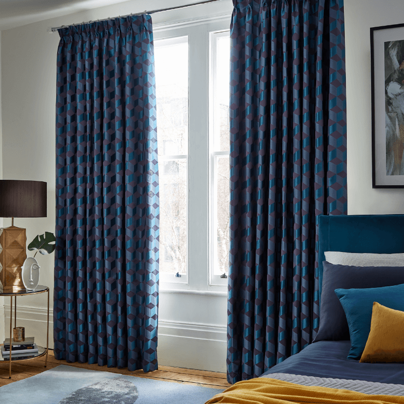 Navy patterned Pinch pleated curtains Navy patterned Pinch pleated curtains