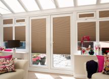 Brown perfect fit blinds for conservatory doors