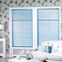 Blue venetian blinds in lounge