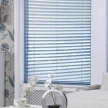 Close up of blue venetian blinds