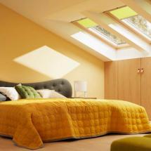 Lime skylight blinds in bedroom