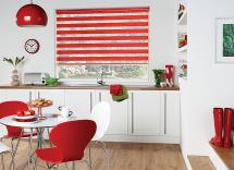 Capri scarlet red vision blinds in dining room